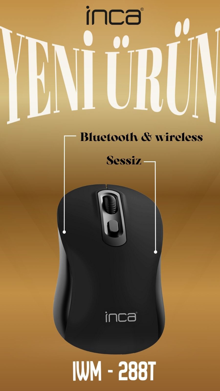 INCA IWM-289T Kablosuz siyah Ergonomic Design Şarjlı Mouse