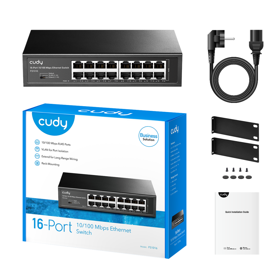 CUDY FS1016 16 Port Mbit Rackmount Yönetilemez Metal Kasa Switch